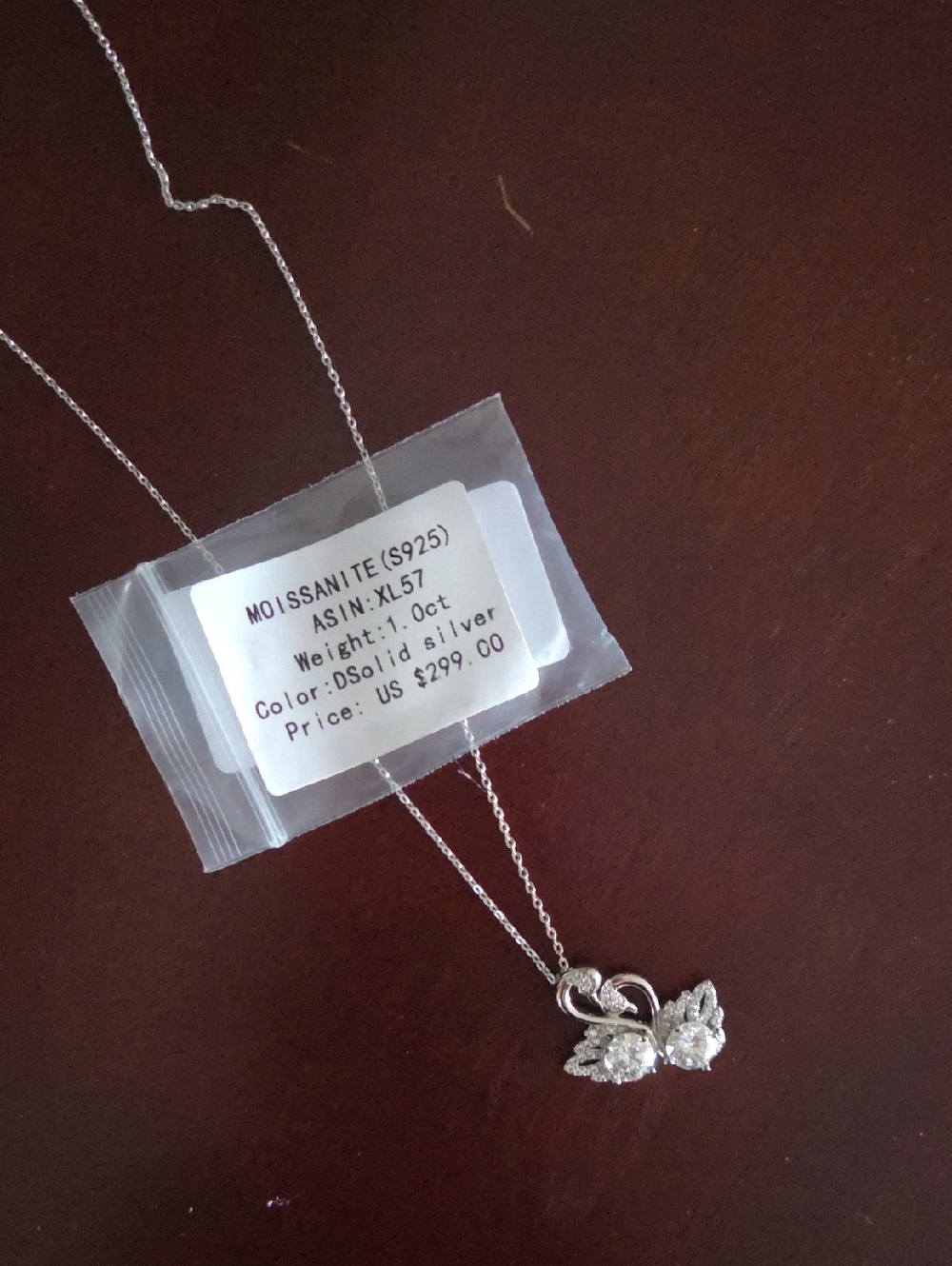 Moissanite Swans  Pendant Necklace in Silver